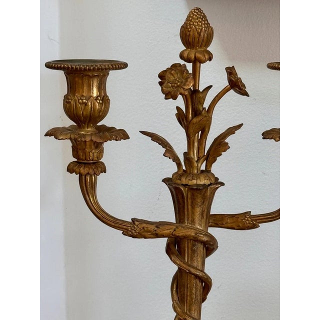 18th Century 18th Century Pair of Rare Eugène Bazart Louis XVI Gilt Bronze Two-Light Candelabra For Sale - Image 5 of 8