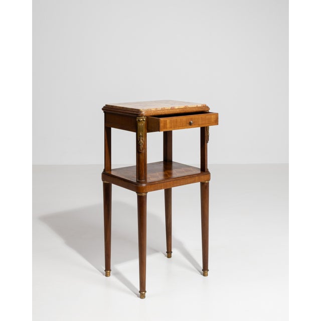 19th Century Louis XVI Marble-Top Side Table with Brass Details, Neoclassical Style, France, 19th Century For Sale - Image 5 of 13