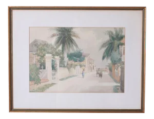 Bahamian Street Scene Watercolor Painting by Hartwell Leon Woodcock