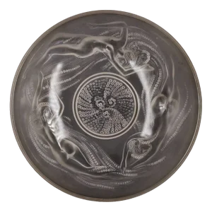 Art Deco Frosted Glass Bowl with Mermaids attributed to Lalique, France, 1930s