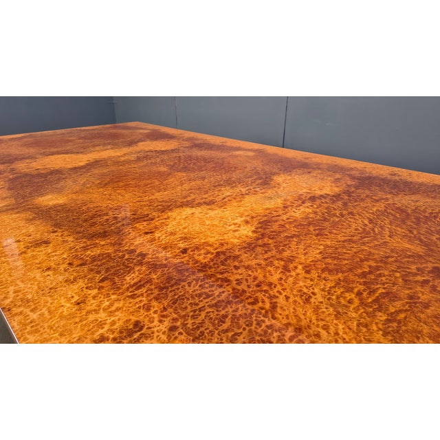 Vintage Burl Wood and Brass Dining Table from Belgo Chrom, 1970s For Sale - Image 4 of 10
