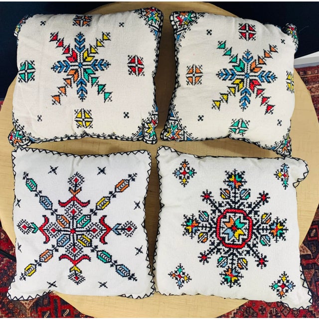 Hand Embroidered Boho Chic Small Compatible Pillows, Set of Four For Sale - Image 11 of 11