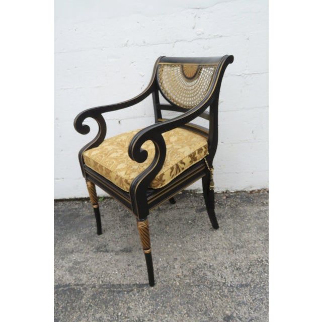 Hollywood Regency Hollywood Regency Painted Black and Gold Caned Side Chairs a Pair 6098a For Sale - Image 3 of 18