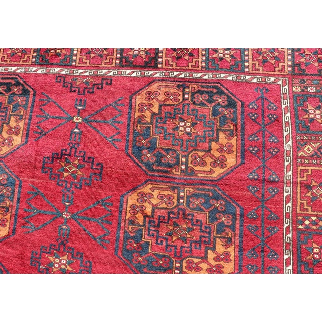 Tribal Antique Ersari Rug in Wool With Gul Design in Ivory, Blue, Red and Orange 8'2 X 11'8 For Sale - Image 3 of 11