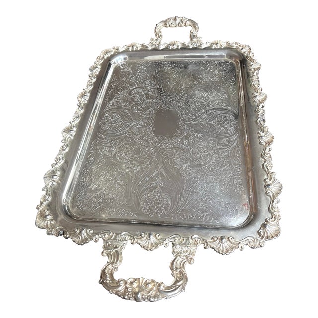 Large Vintage SilverPlate Footed Serving/Bar Tray For Sale