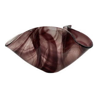 Vintage Murano Style Purple Ribbon Art Glass Handkerchief Swirl Bowl For Sale