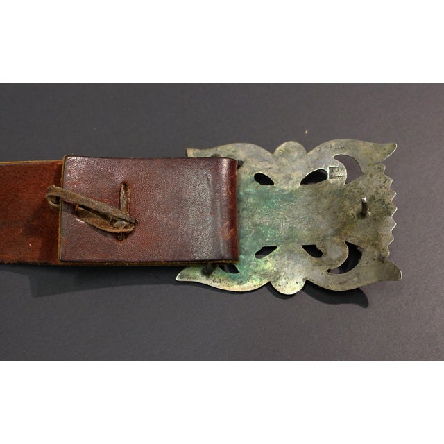 Native American Circa 1970s Navajo Belt Buckle Concho With Leather Strap Belt For Sale - Image 3 of 4