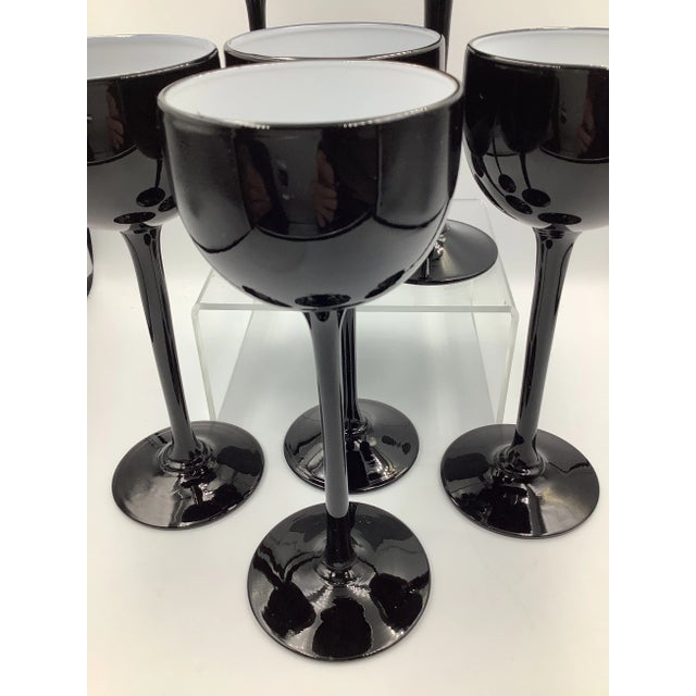Mid-Century Modern Vintage Carlo Moretti Italy Black & White Cased Glass Tall Stem Cordial Glasses - Set of 6 For Sale - Image 3 of 7