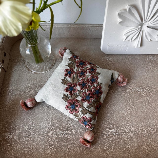 English Scented Small Accent Pillow: Liberty "Palampore" Embroidery Filled With Dried Lavender For Sale - Image 3 of 5