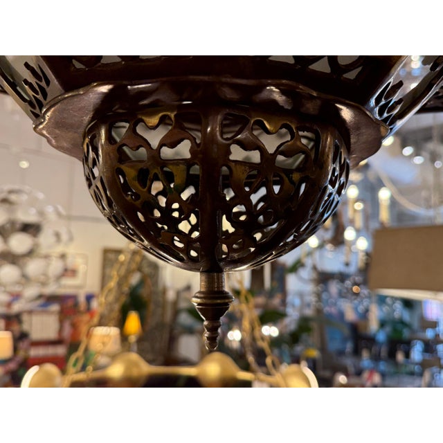 Vintage Moorish Octagonal Metal + Glass Lantern For Sale - Image 10 of 12