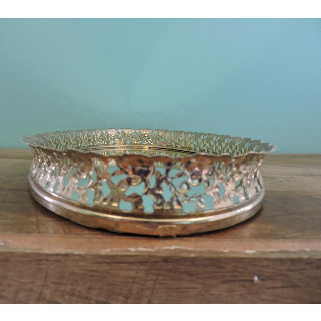 Vintage Brass-Style Metal Filigree Large Oval Mirror Vanity Tray For Sale - Image 14 of 18