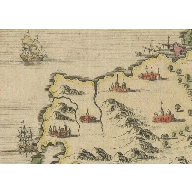 Hand-Colored Engraved View of Rhodes and Island of Rhodus by O. Dapper, 1687 For Sale - Image 4 of 10