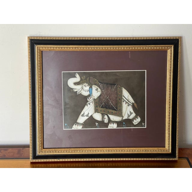 Vintage British Colonial Original Painting on Silk of Elephant For Sale - Image 4 of 5