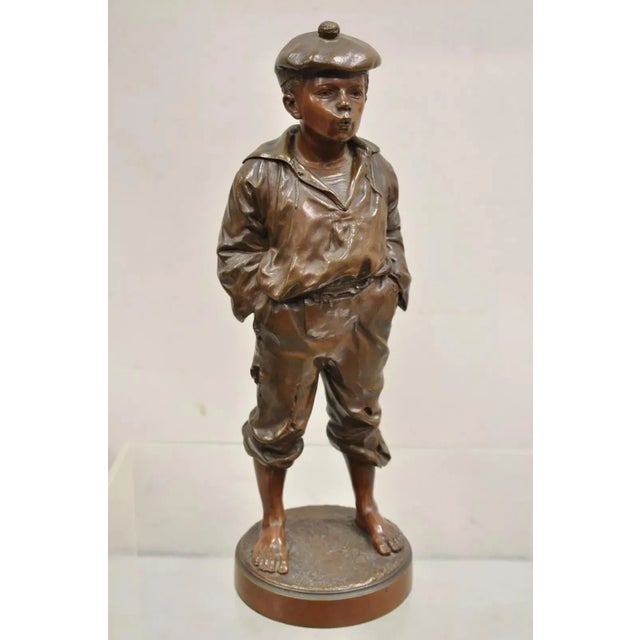 Antique "Vaclaw Bernard Szczeblewski" French Bronze of Boy "The Whistler". Circa Late 19th Century. Measurements: 16" H x...