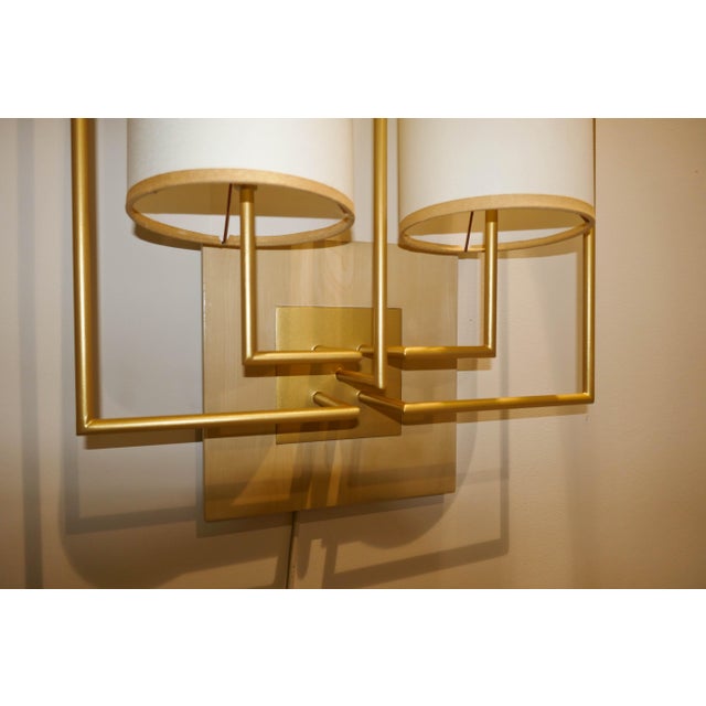 Tiges5 Wall Sconces in Patinated Gold Metal and Fabric by Aymeric Lefort, Set of 2 For Sale - Image 6 of 18