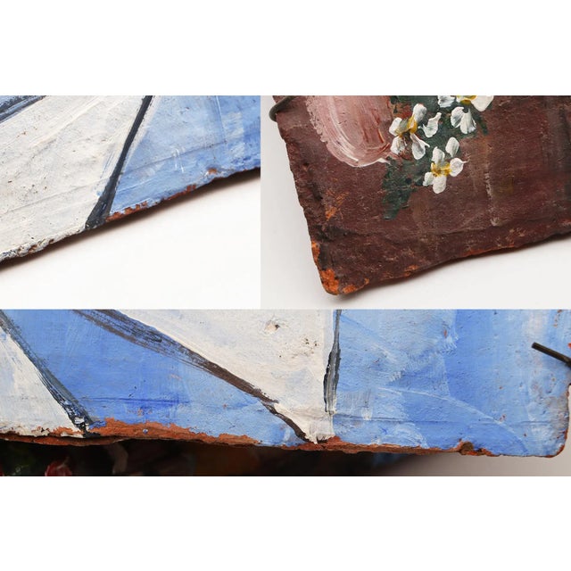 1950s Set of Two Rustic Painted Roof Tiles Depicting a Windmill and a House, Portuguese For Sale - Image 9 of 12