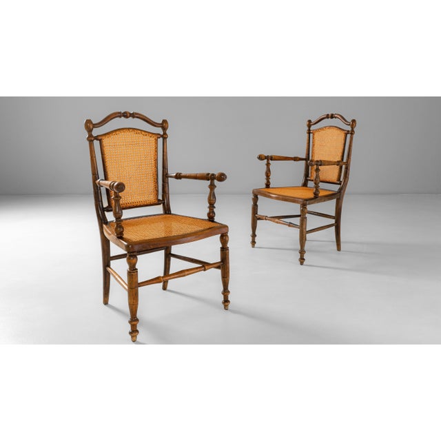 1900 - 1909 1900s French Louis XIII Wooden Armchairs With Cane Seats & Backs - A Pair For Sale - Image 5 of 18