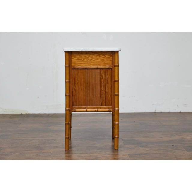19th Century English Pine Bedside Cabinet with Marble Top and Faux Bamboo Frame For Sale - Image 11 of 12