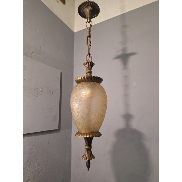 Gold Chandelier in Bronze Decorated with Acidic Glass by Archimedes Seguso for Seguso Murano, 1940s For Sale - Image 8 of 11