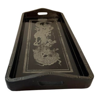 Vintage Chinese Lacquered Dragon Tray For Sale