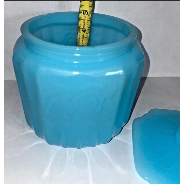 Early 20th Century Rare Baby Blue Mayfair Open Rose Depression Glass Cookie Jar For Sale - Image 5 of 12