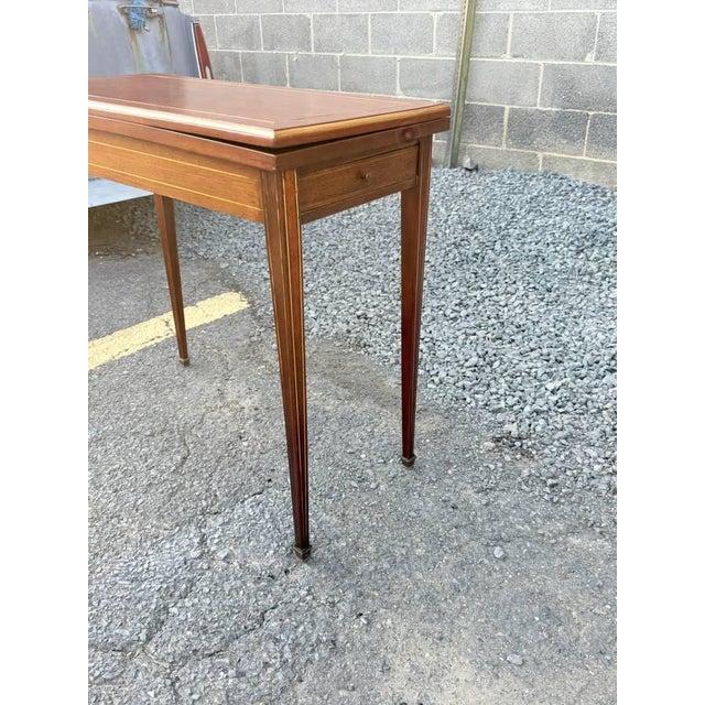 Antique Federal Style Petite Sized Inlaid Flip Top Game Console Table For Sale - Image 4 of 18
