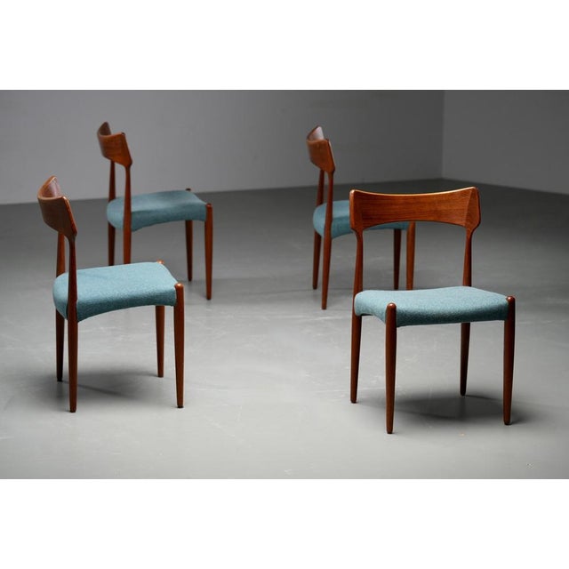 Blue Vintage Teak Dining Chairs from C. Linneberg & B. Pedersen, 1970s, Set of 4 For Sale - Image 8 of 12