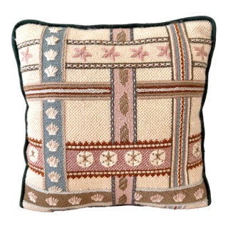 Vintage Coastal Folk Art Needlepoint Pillow Seashell Motif For Sale