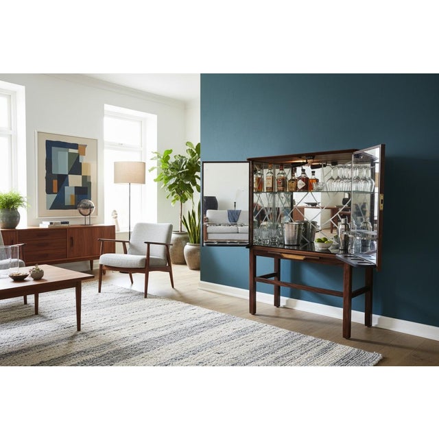 Danish Bar Cabinet in Santos Rosewood with Mirror Interior and Lighting, 1960s For Sale - Image 13 of 18
