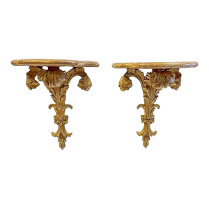 Pair Vintage Gilt Acanthus Leaf Wall Shelves