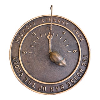 Vintage English Country Bronze Garden Sundial With Mouse "Hickory Dickory Dock" For Sale
