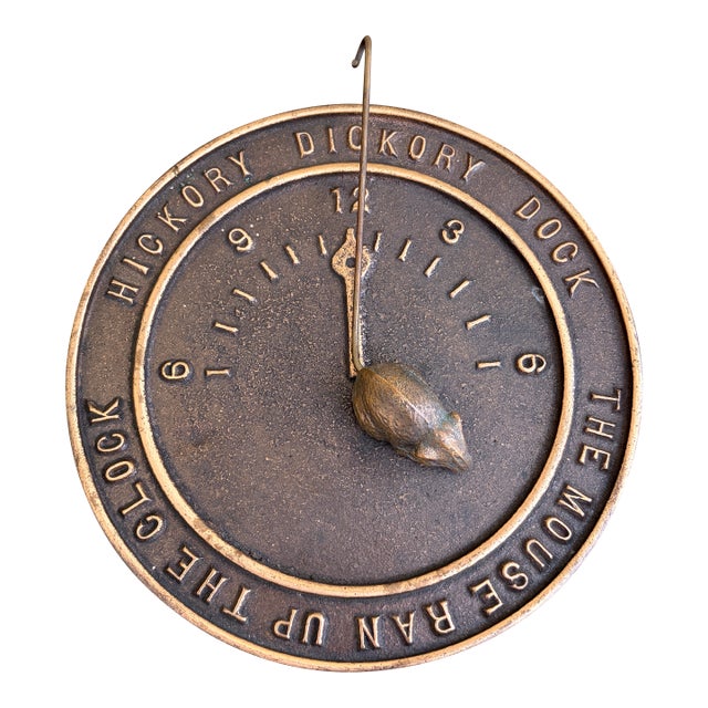 Vintage English Country Bronze Garden Sundial With Mouse "Hickory Dickory Dock" For Sale
