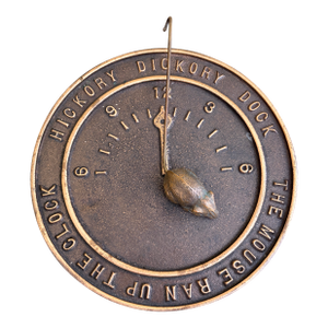 Vintage English Country Bronze Garden Sundial With Mouse "Hickory Dickory Dock"