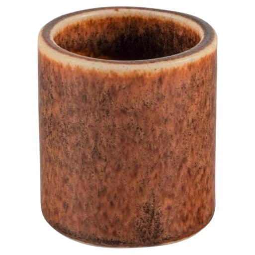 Mid-Century Glazed Ceramic Vase with Brown Glaze For Sale