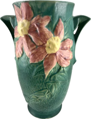 Mid 20th Century Roseville Clematis 2 Handle Vase