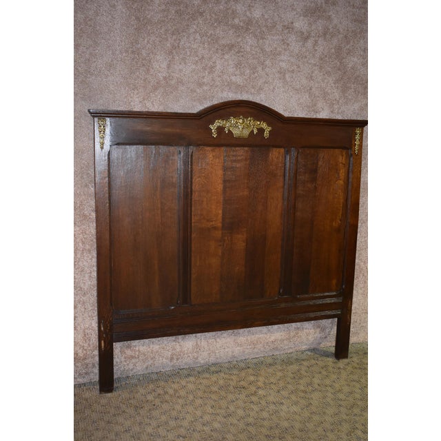 Antique French Three Quarter Size Oak Headboard, Footboard, Rails with