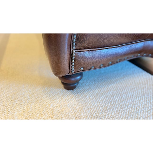 Brown Hancock & Moore Brown (Portfolio Tobacco)Leather Sofa With Nailhead Trim and Turned Bun Feet For Sale - Image 8 of 11