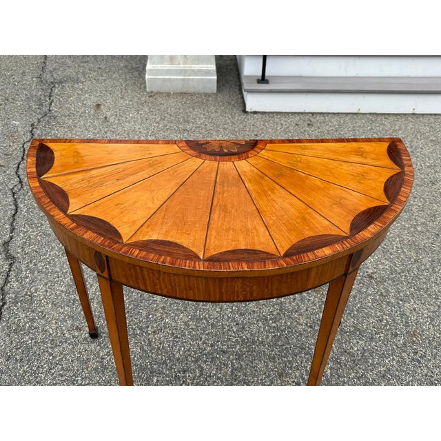Pair of 19th Century English Satinwood Demi-Lune Tables For Sale - Image 4 of 10