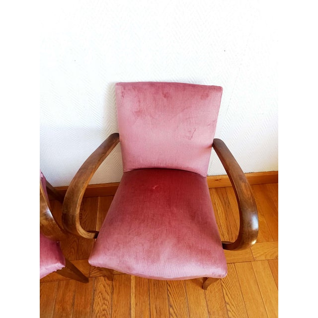 Wood Art Deco Pink Velvet Moustache Armchairs, 1940s, Set of 2 For Sale - Image 7 of 11