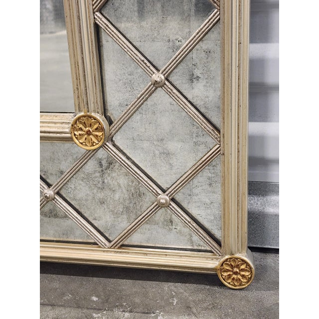 Wood Drexel Heritage Siver and Gilt Eglomise Antiqued Mirror For Sale - Image 7 of 12