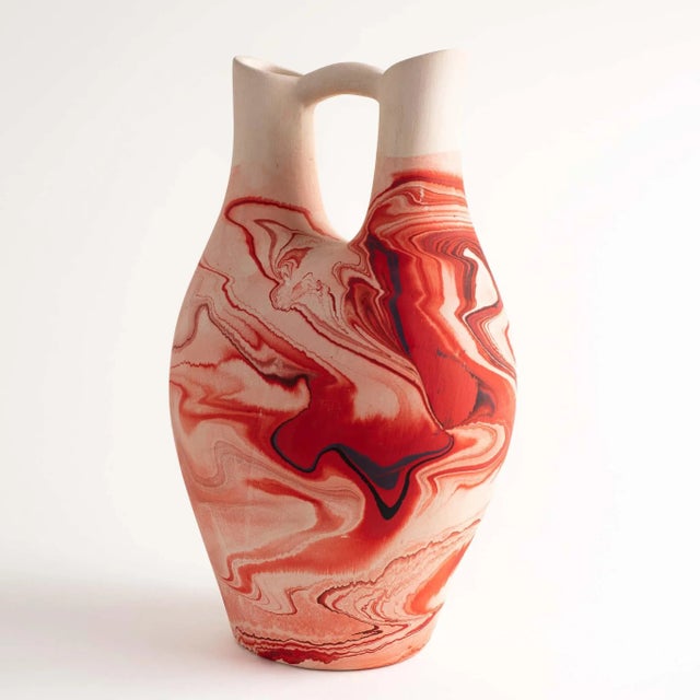 Vintage Orange Swirl Nemadji Wedding Vase Pottery For Sale - Image 4 of 12