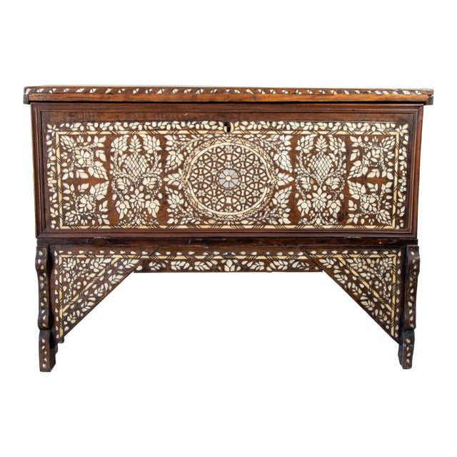Antique Middle Eastern Mother of Pearl Inlay Dowry Trunk 19th C. For Sale