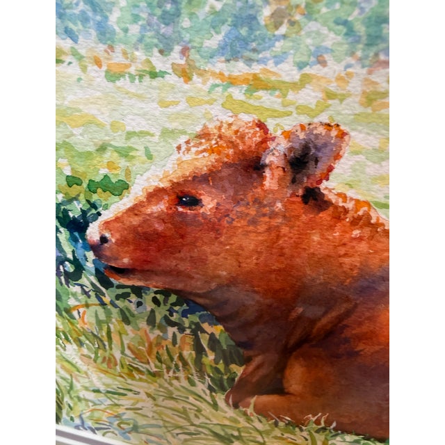 Paint Circa 1996 l.m. Steadman Two Cows Resting in Pasture Watercolor, Signed For Sale - Image 7 of 12