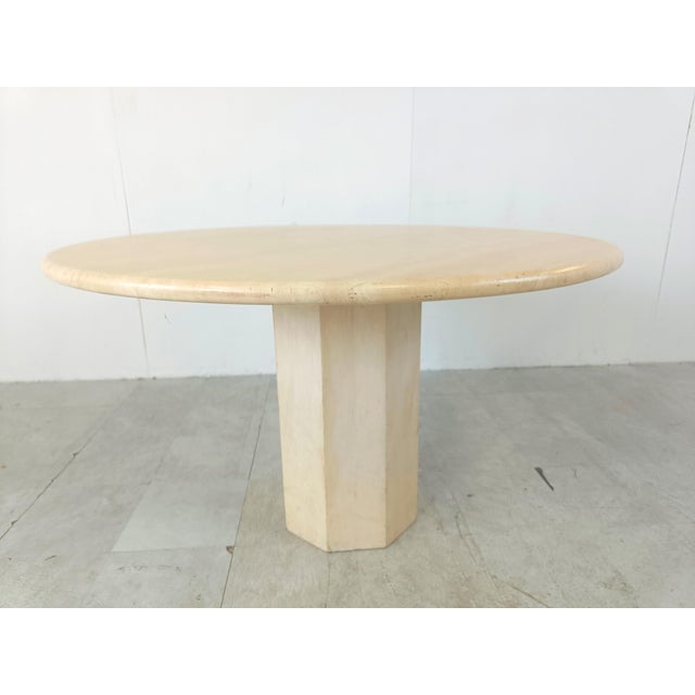 Italian Round Travertine Dining Table, 1970s For Sale - Image 11 of 11