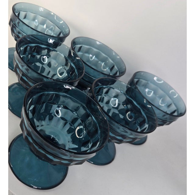 Coastal Vintage Aquamarine Honeycomb Champagne Coupes- Set of Six For Sale - Image 3 of 13