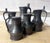 Five Pieces ofAntique 19 th Century French Pewter Lidded Tankards. Wonderful twin acorn motif at thumb piece to open flat...
