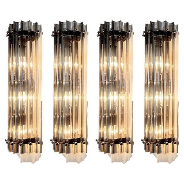 Italian Smoked Murano Glass Wall Sconces in the style of Venini, 1990s, Set of 4 For Sale - Image 3 of 18