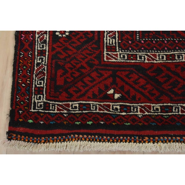 Baloch Rug 3’9” X 8’3” Black Wool Vintage Tribal Hand-Knotted Oriental Carpet For Sale - Image 10 of 13