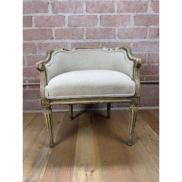 An enchanting jewel of French romanticism, this petite Corbeille chair is a masterclass in authentic time-worn beauty....
