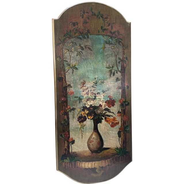 Maitland-Smith Neoclassical Still Life Floral Painting Hand Painted Panel. One of 3 available.
